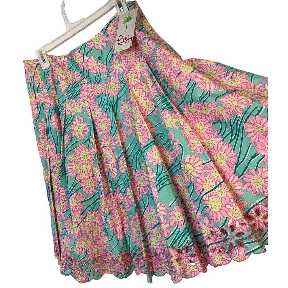 VTG Lilly Pulitzer Ingrid Skirt Size 8 A-Line Pleated Embroider Hem RL10432